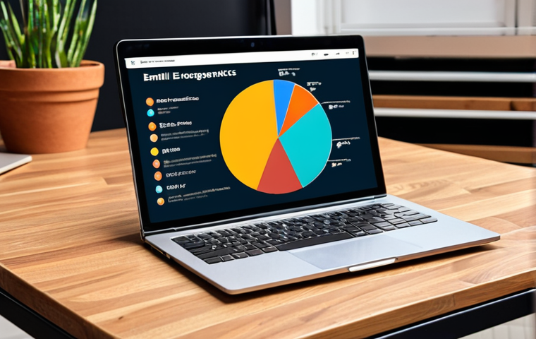 **
A vibrant, segmented pie chart overlaid on a laptop displaying email marketing analytics. The chart's sections represent customer demographics and behavioral data (interests, purchase history, email engagement, location). The overall mood is data-driven and insightful. Add some icons of diverse people around the laptop for target audience.
**