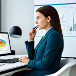 A professional female marketer in a modest business suit, sitting at a modern, clean office desk, thoughtfully gazing at multiple computer screens displaying intricate email marketing dashboards and analytical charts. She has a digital stylus in hand, indicating strategic planning and creative problem-solving. The office environment is bright, minimalist, and conveys a sense of focus and efficiency. safe for work, appropriate content, fully clothed, professional dress, perfect anatomy, correct proportions, natural pose, well-formed hands, proper finger count, natural body proportions, high quality, professional photography.